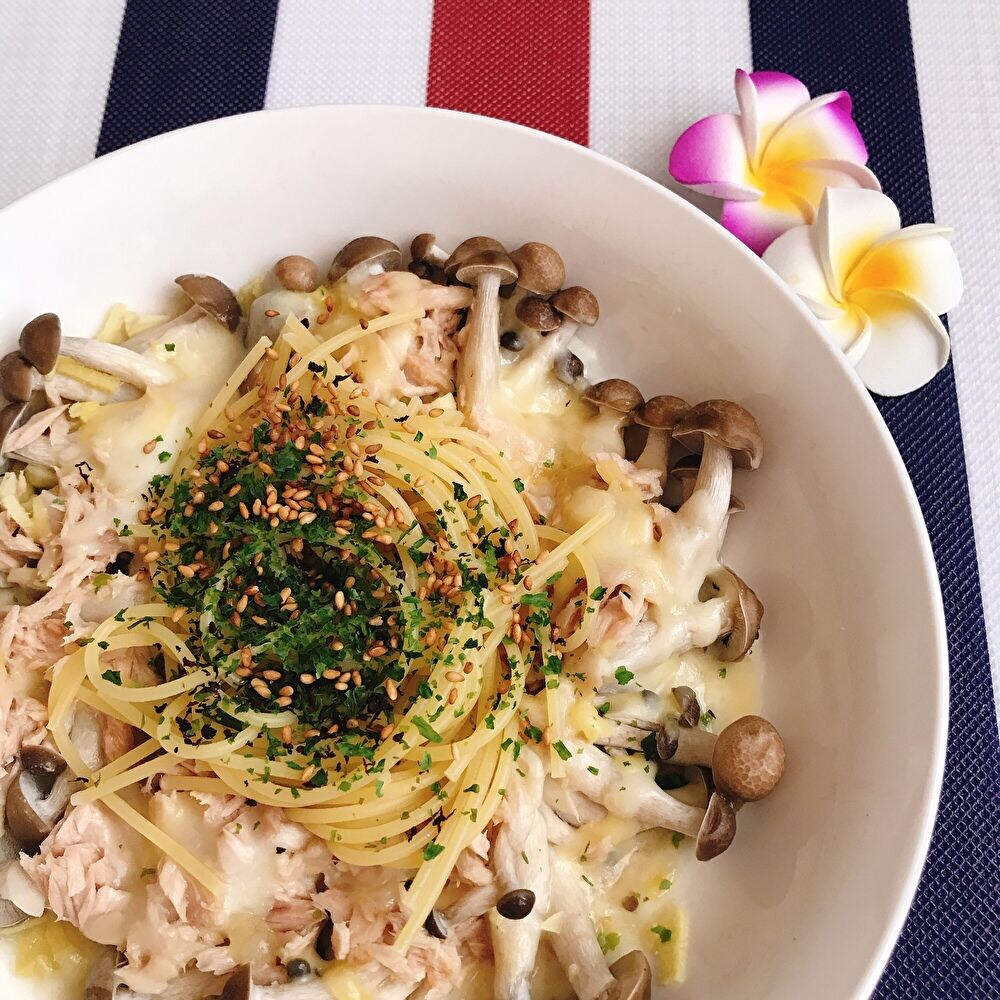 ぶなしめじ＊ツナ&チーズのパスタ＊しょうが