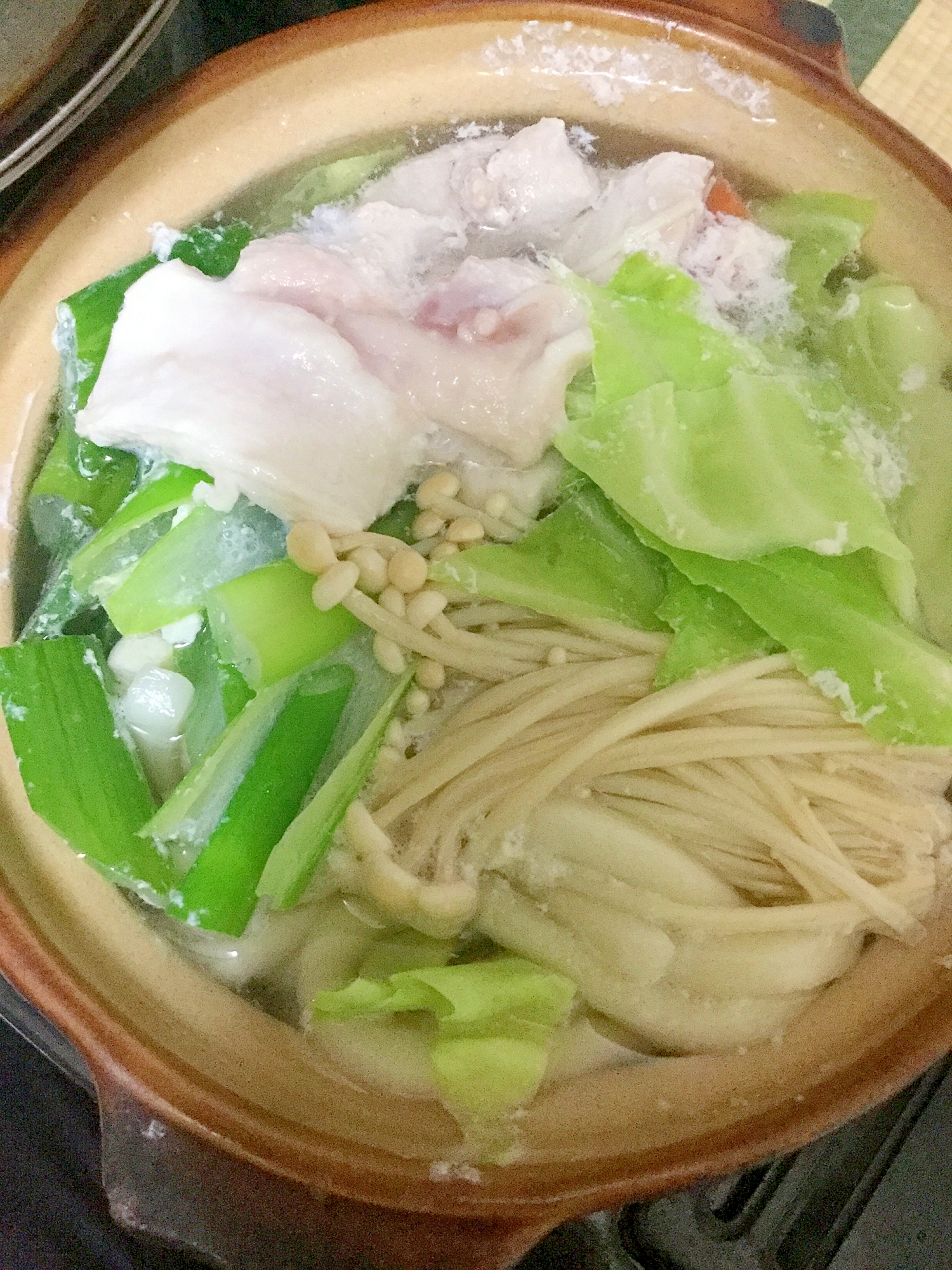 酒粕入り☆キャベツやタラの鍋焼きうどん！