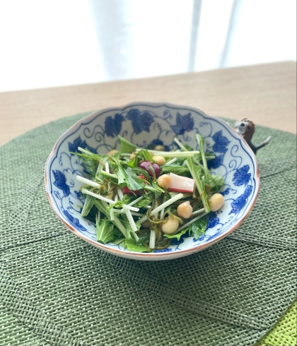 サラダ豆トマト水菜入りもずく酢サラダ☆