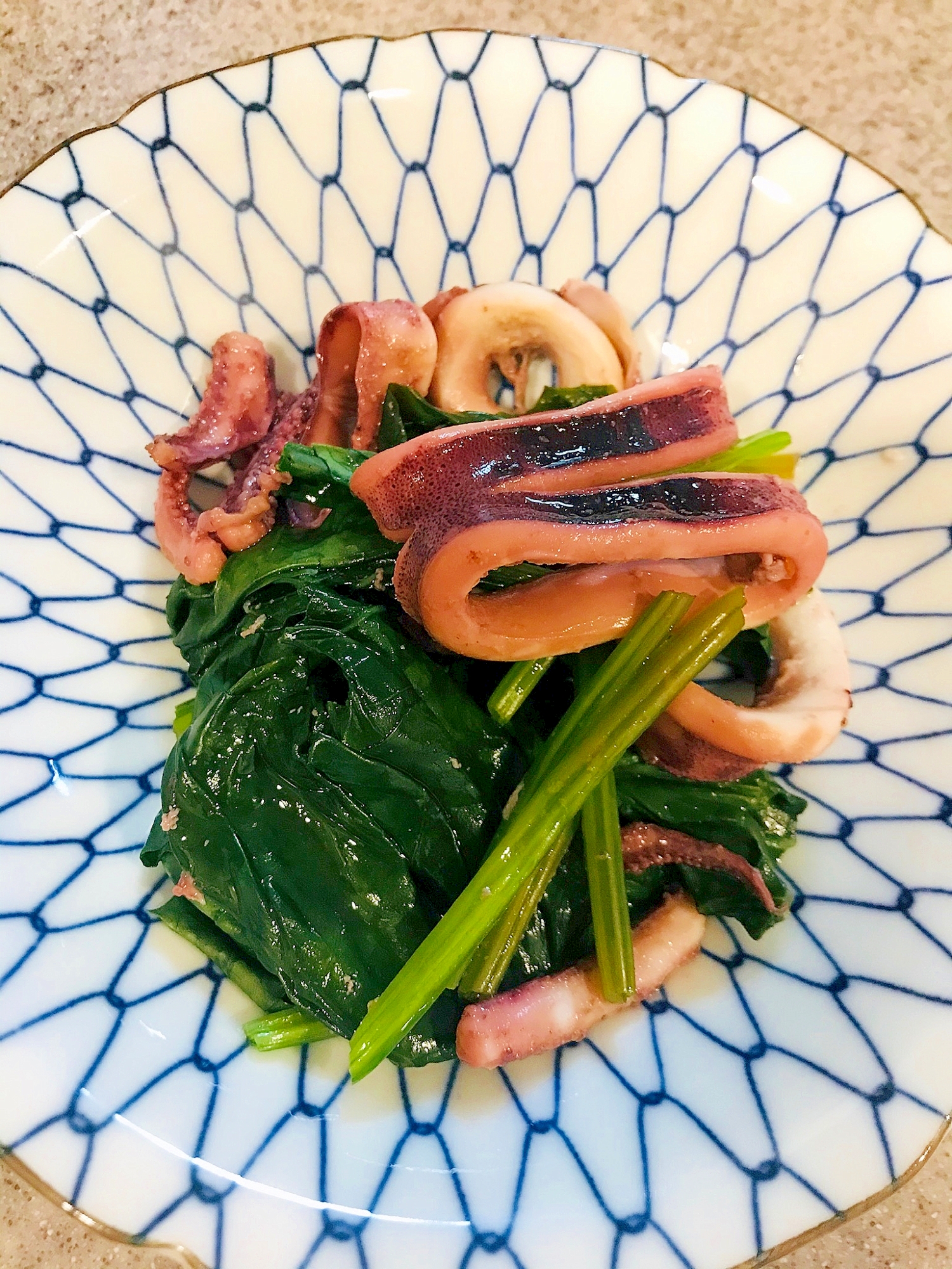 いかとほうれん草のピリ辛煮付け