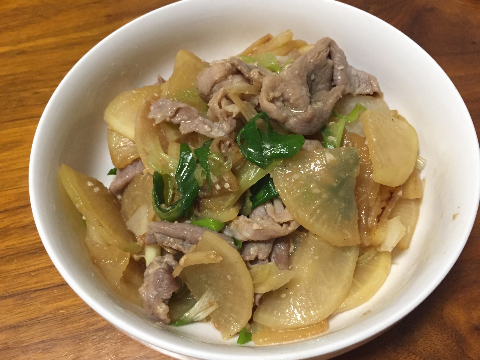 大根と豚肉の醤油炒め