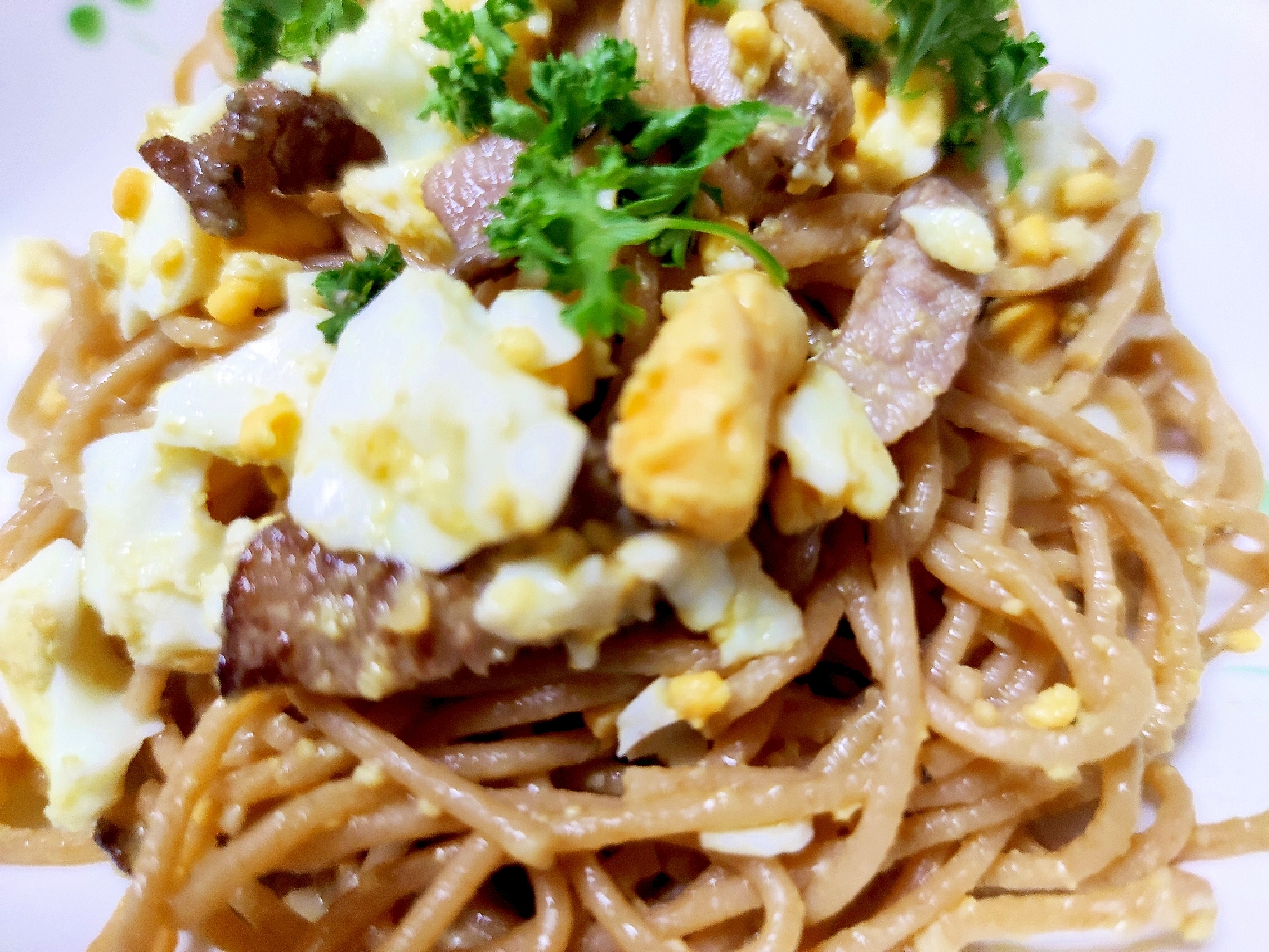 男子飯 ゆで玉子とベーコンのパスタ【パスタ100】