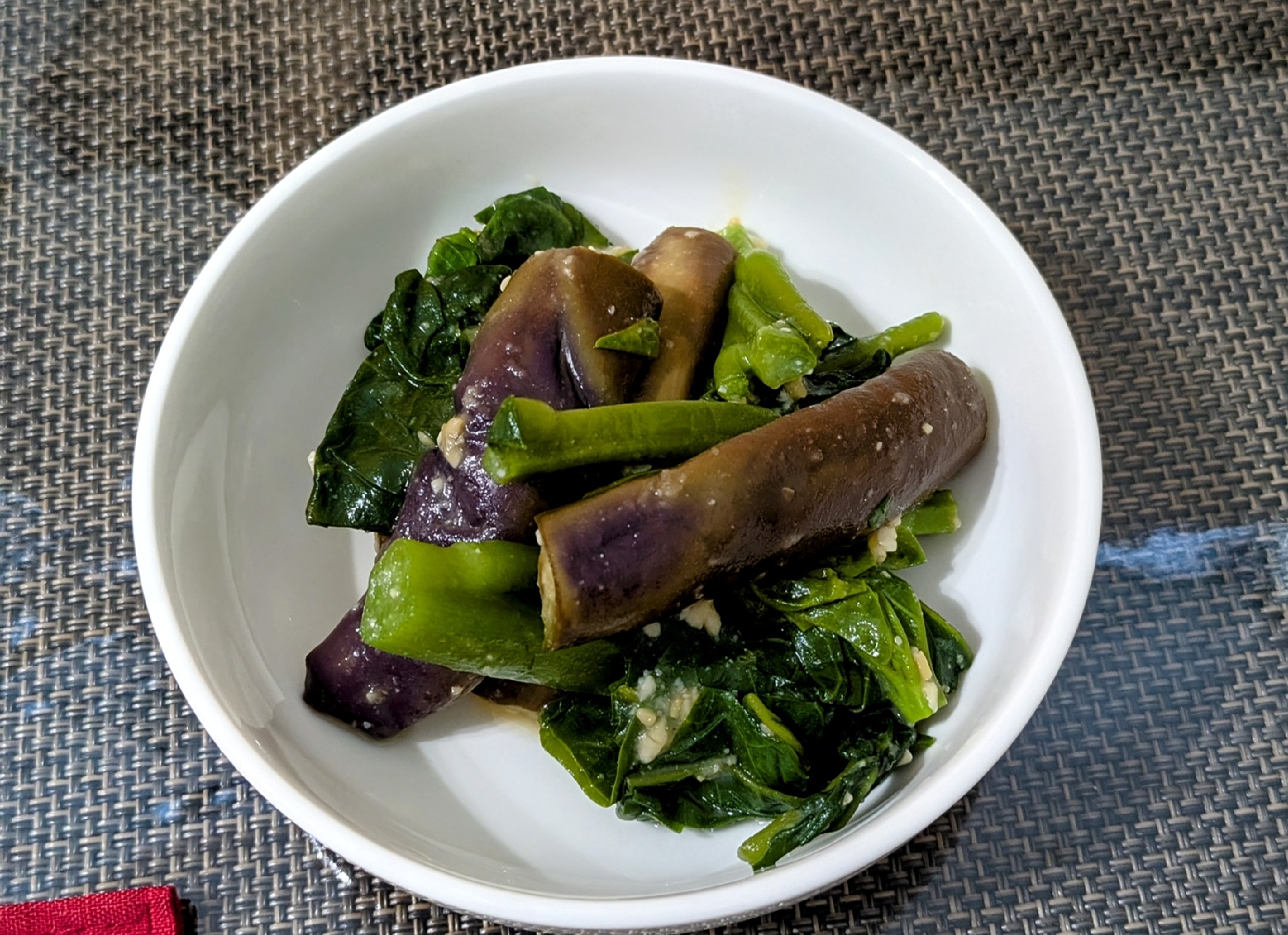 【副菜】ツルムラサキとナスの酢味噌和え