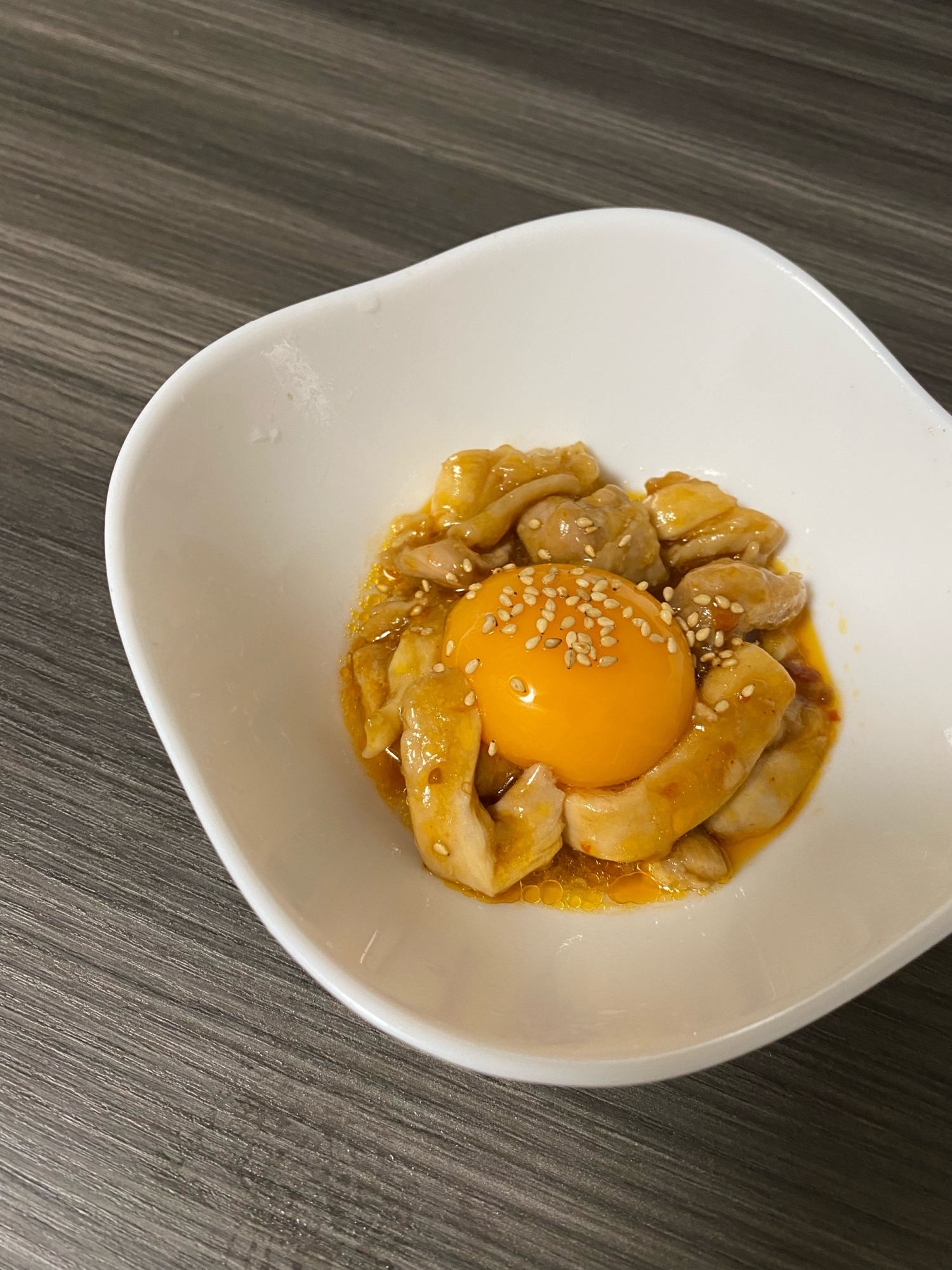 フライパン要らず!おつまみ鶏もも肉のユッケ風⭐︎