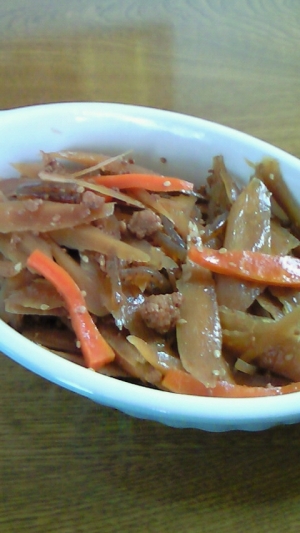 ごぼうと鶏ひき肉のさっと煮 レシピ 作り方 By Mama Papa 楽天レシピ