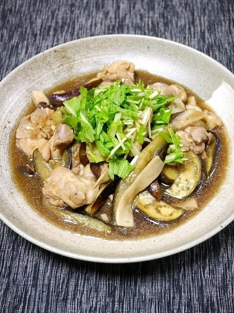 茄子ときのこの肉炒め☆ゆず胡椒風味