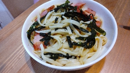 ❤　レンジでで簡単！厚切りベーコン入り焼うどん　❤