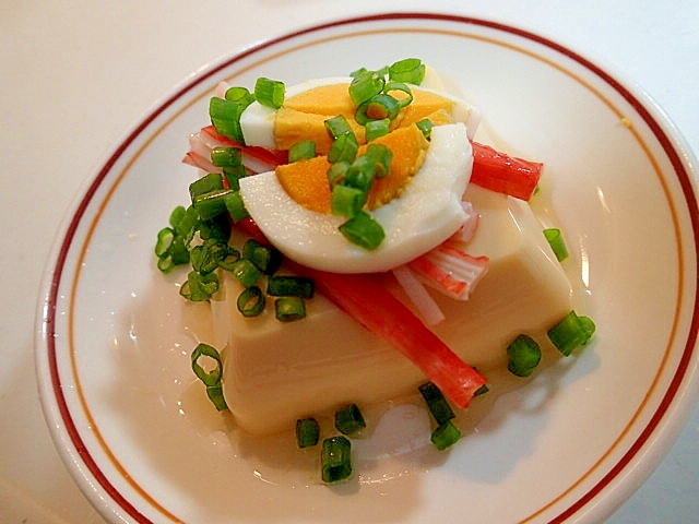 かにかまとゆで卵と葱の卵豆腐