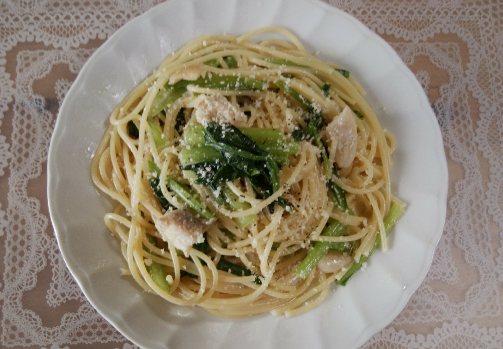 鯛と小松菜のクリームパスタ