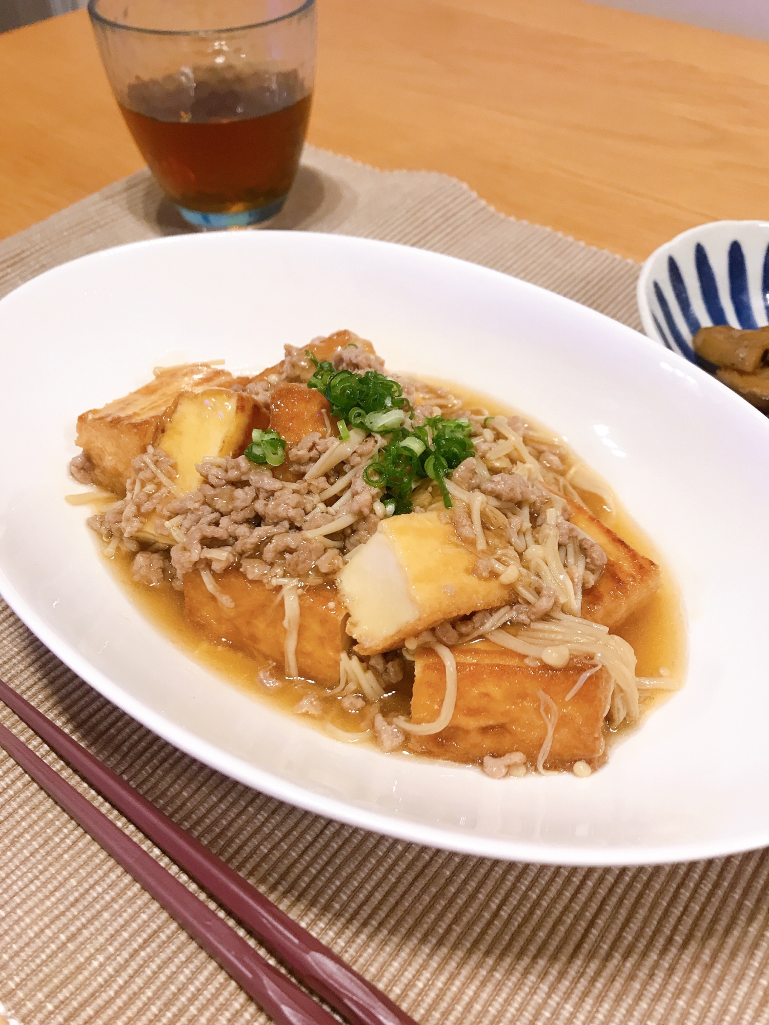 麺つゆで簡単☆厚揚げのそぼろあんかけ