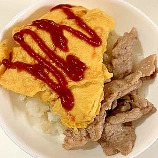 炒め豚肉とオムレツの丼