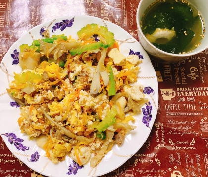 炒り豆腐（筍・椎茸・チンゲン菜・ひき肉・ベーコン）
