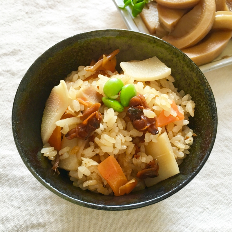 干し椎茸とあさりしぐれ煮と筍炊きこみ御飯♡