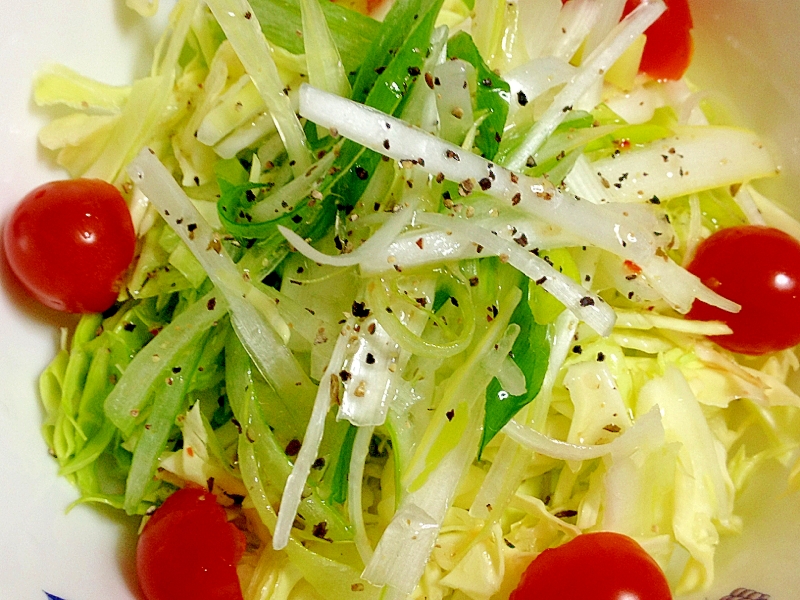 器に盛られた長ネギの洋風サラダ