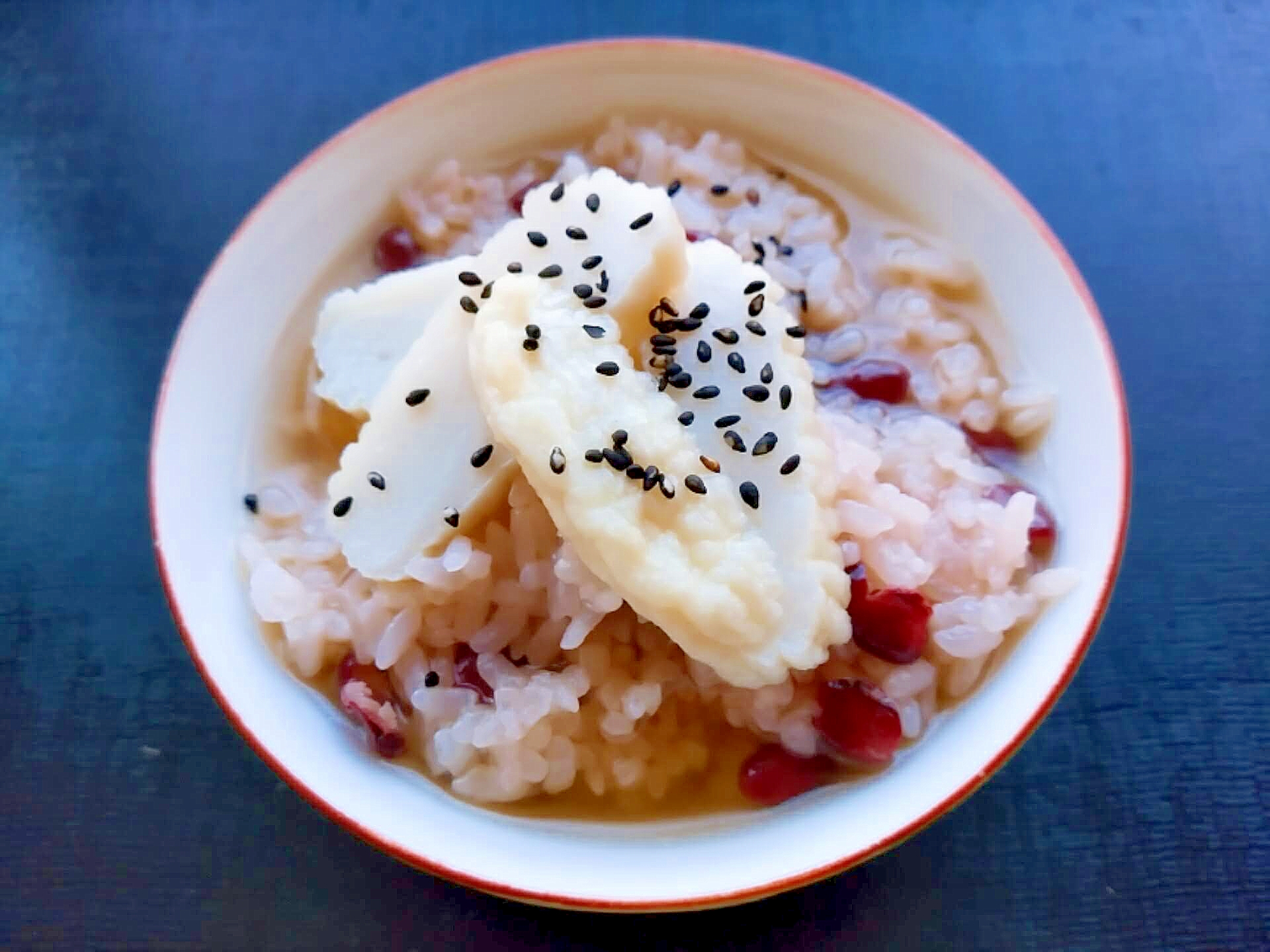 赤飯と上天ぷらのお茶漬け