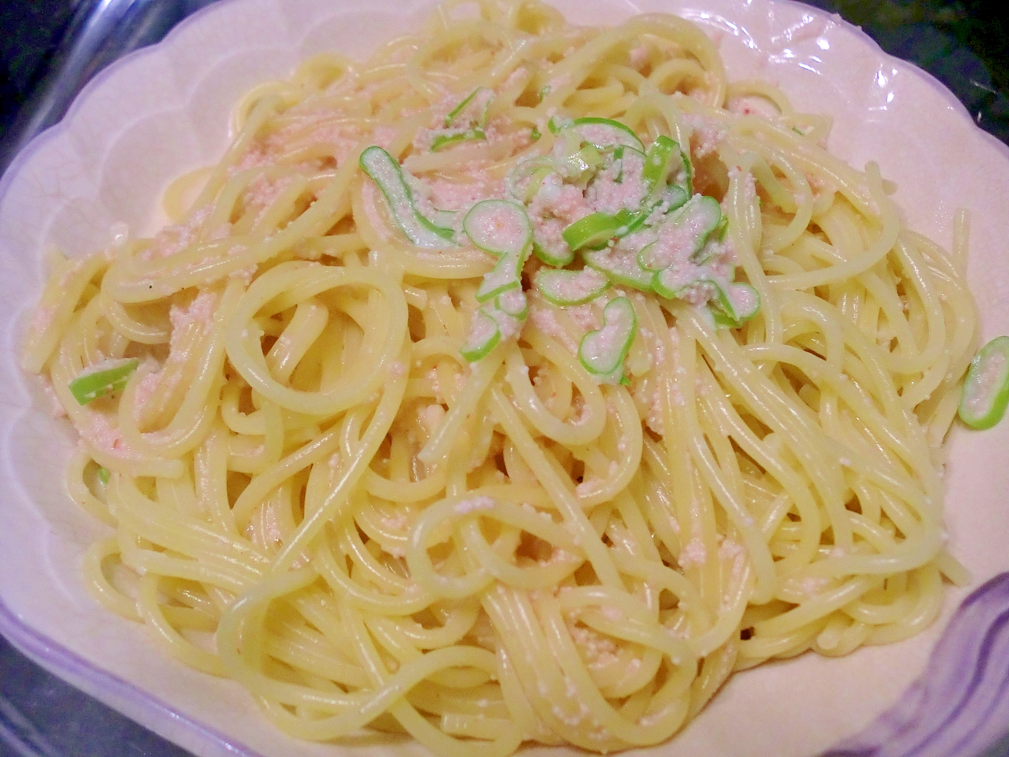 ネギと明太子のクリームパスタ♪