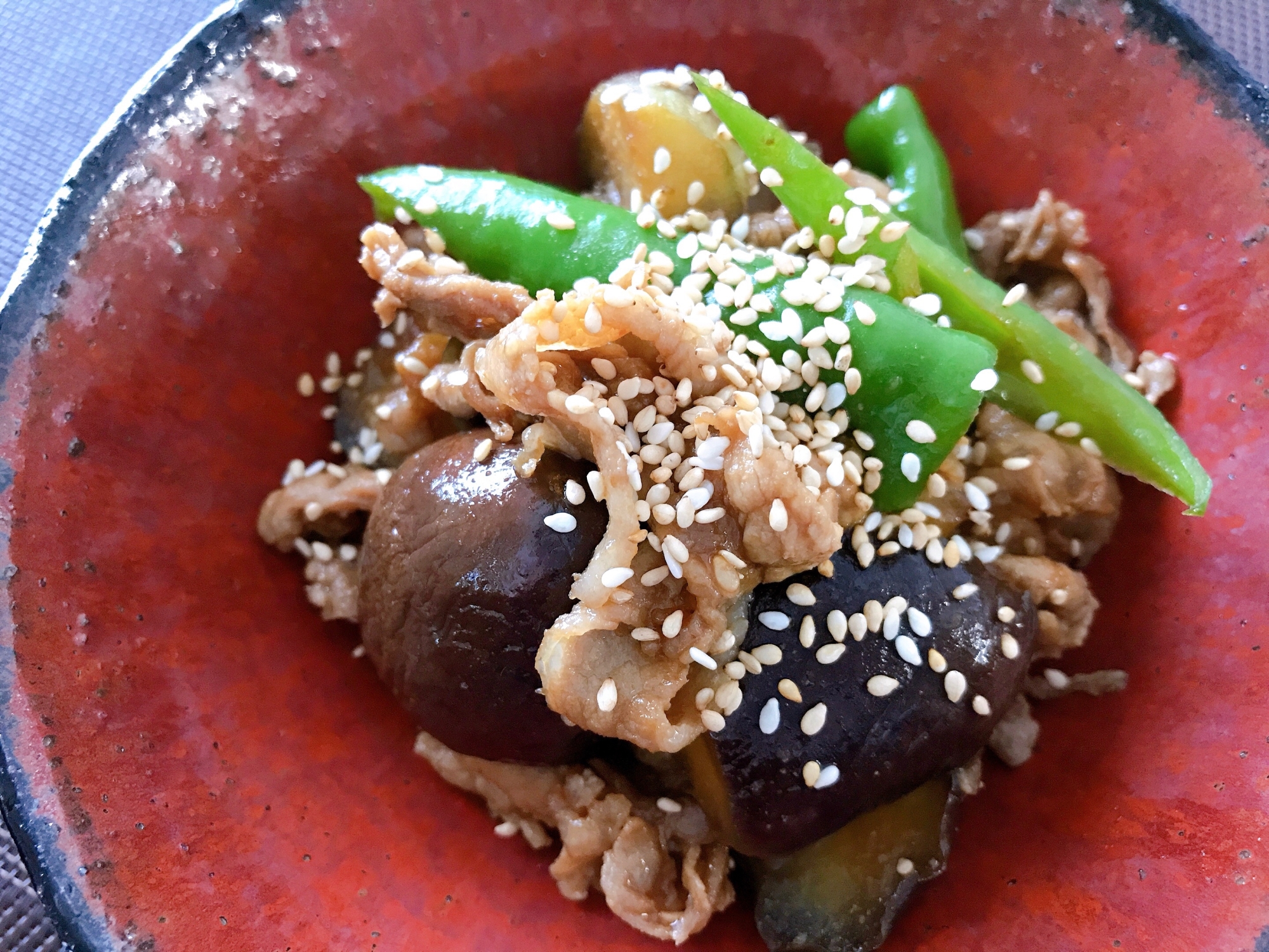 夏☆ナスと豚肉と万願寺とうがらしの甘味噌炒め☆茄子