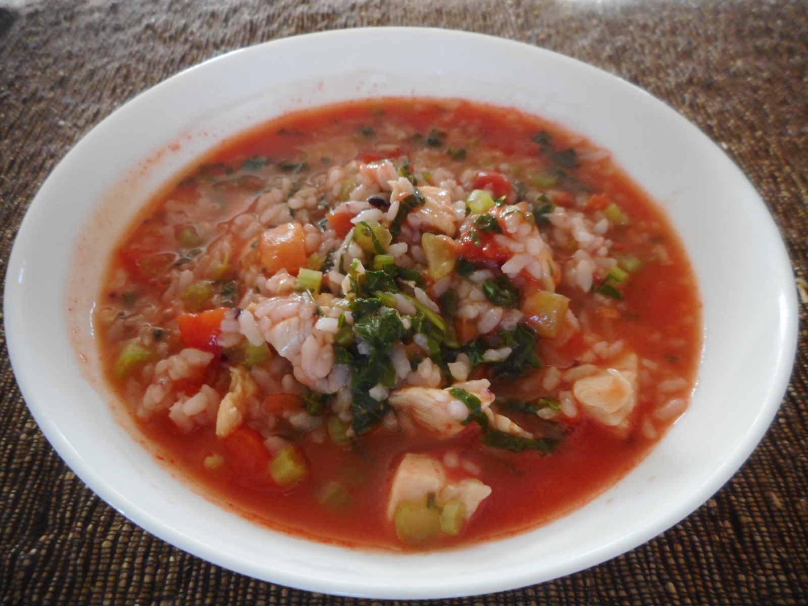 大根葉と胸肉のトマトスープご飯