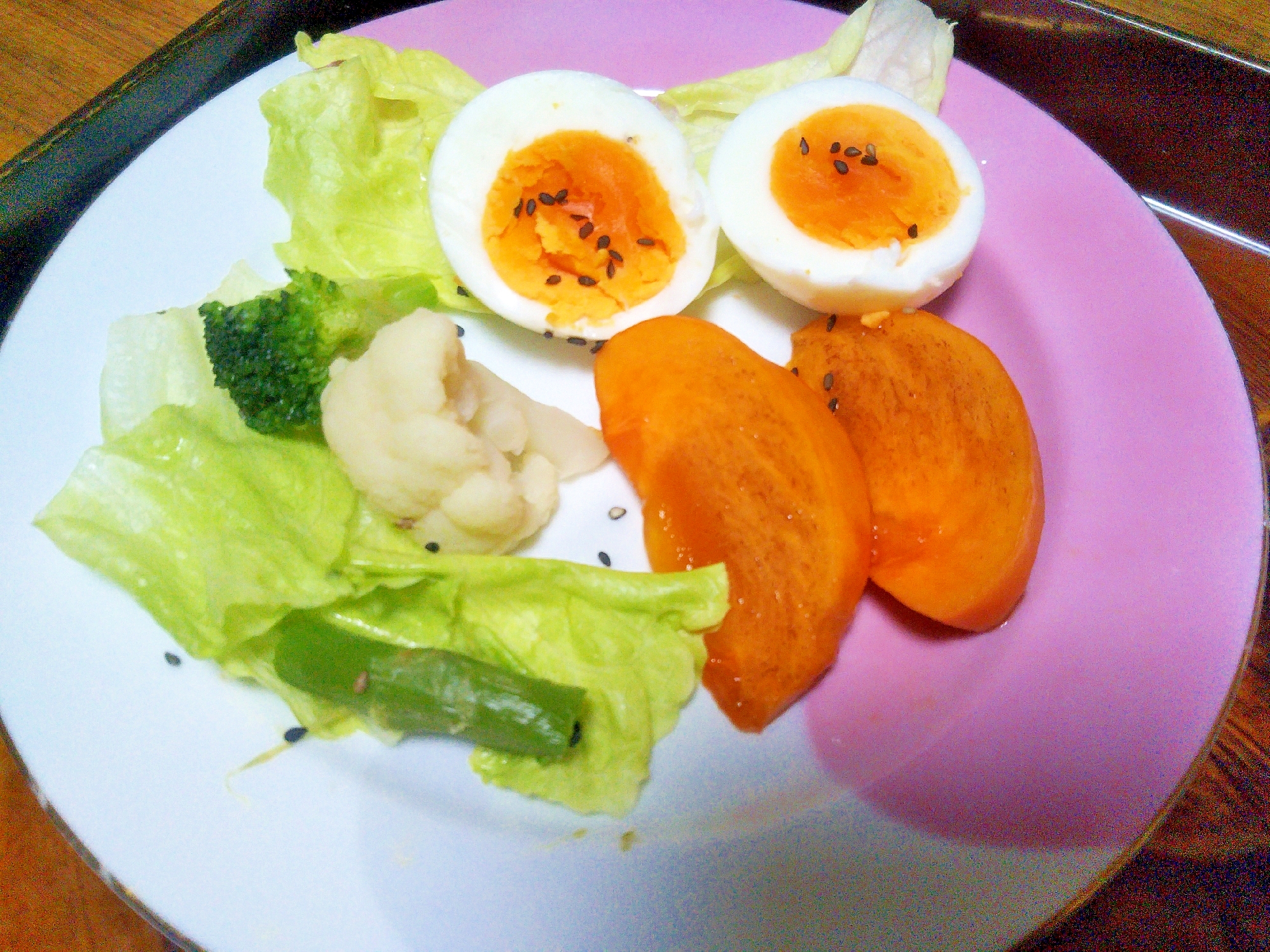 卵&柿&グリーン野菜のサラダ