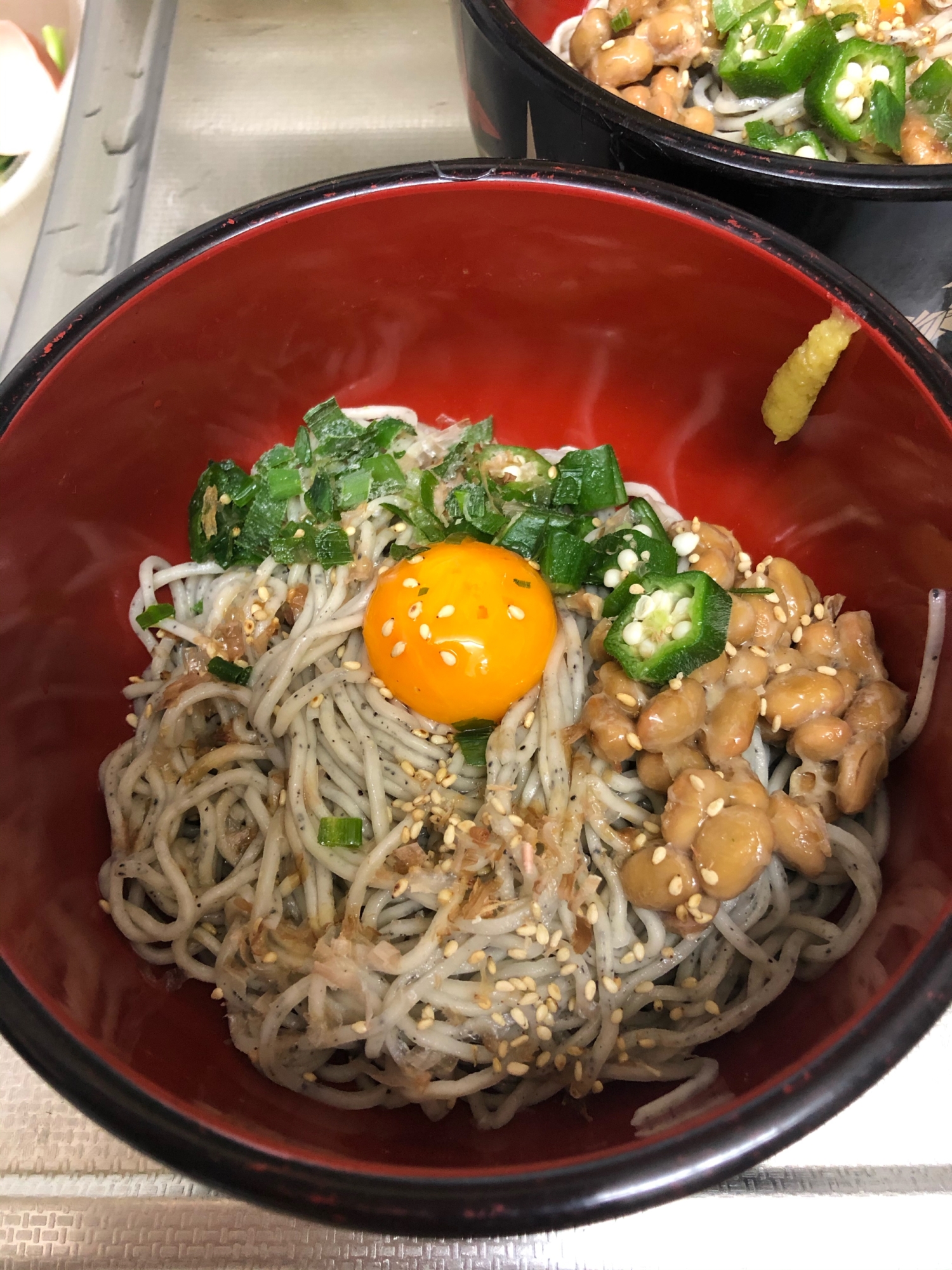 オクラ納豆蕎麦