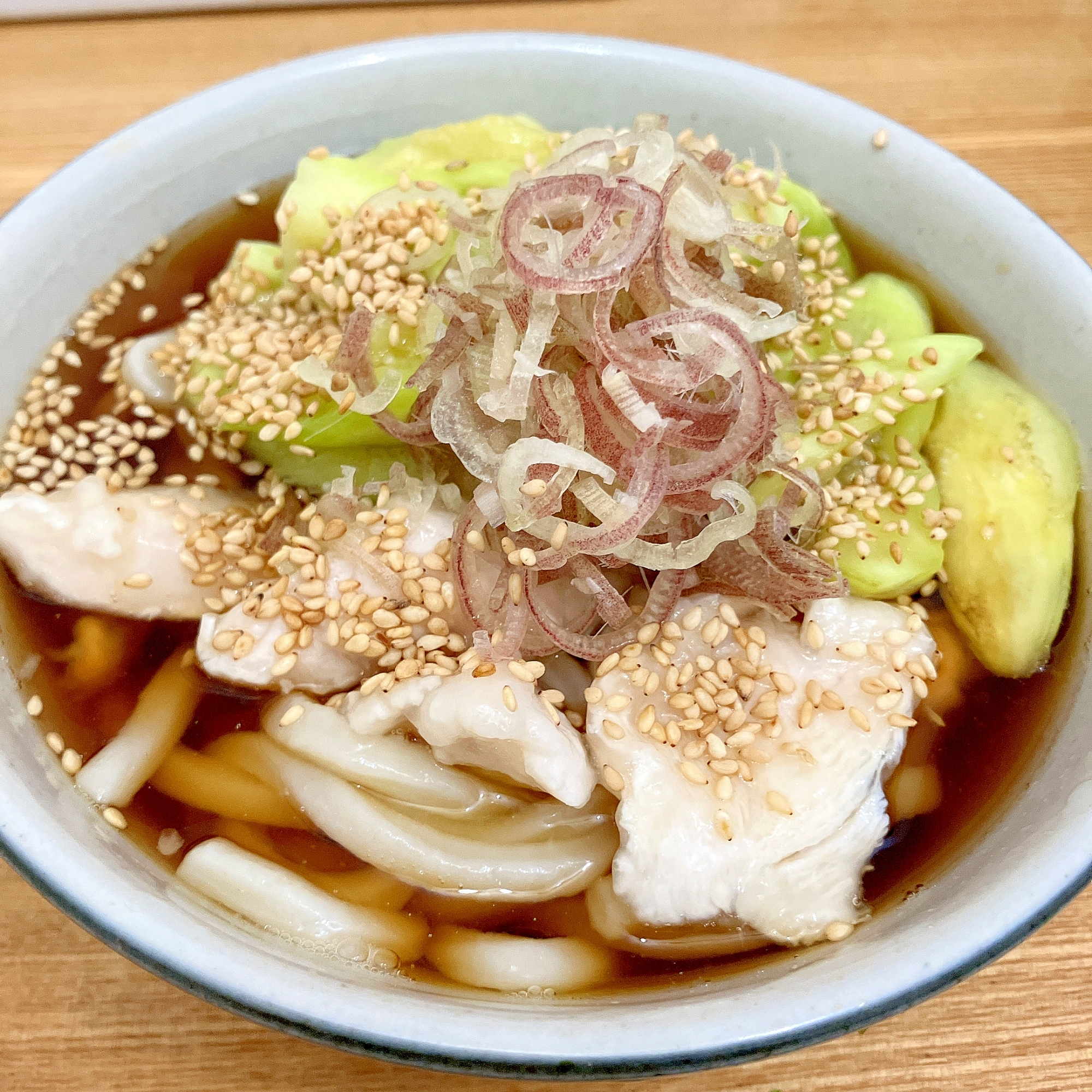 つるんと美味しい♪なすとささみの冷やしうどん