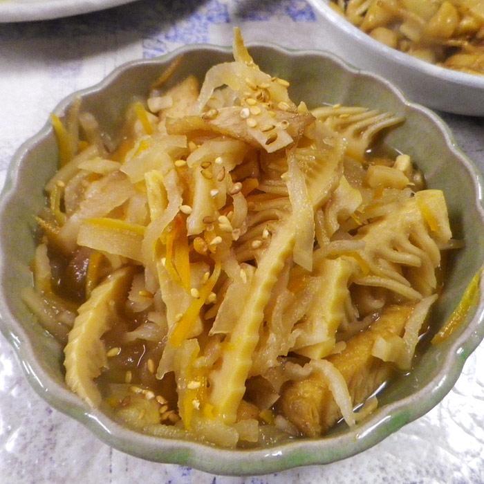 切干大根さつま揚げ竹の子人参の麺つゆ煮