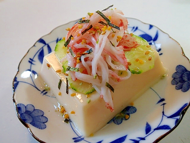 のりたまかけて　胡瓜とシーサラダの卵豆腐
