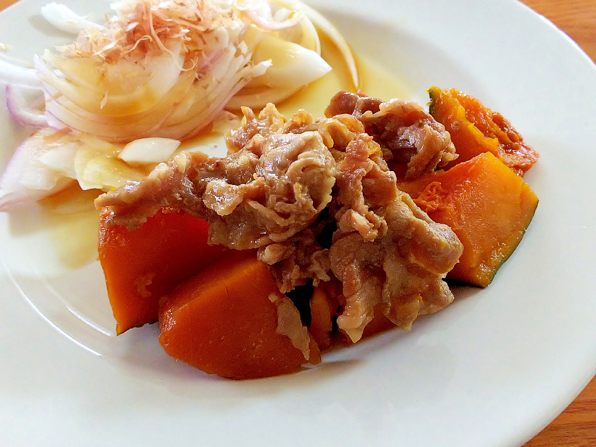 無水鍋で♪簡単カボチャと豚肉の煮物♪