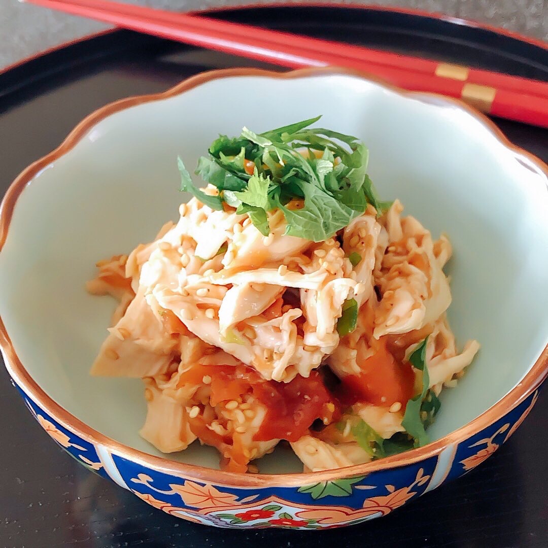 蒸し鶏の梅ポン酢和え♪