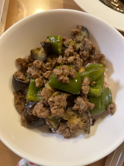 主夫がつくるピーマンと茄子と牛ひき肉の炒め物