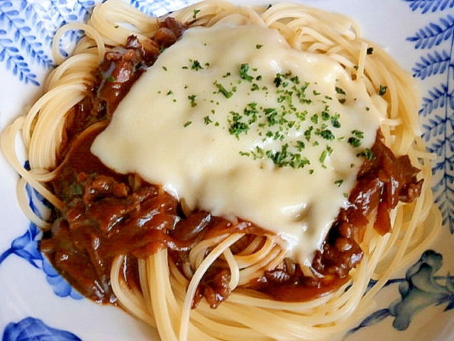 白い皿に盛り付けたハヤシパスタ