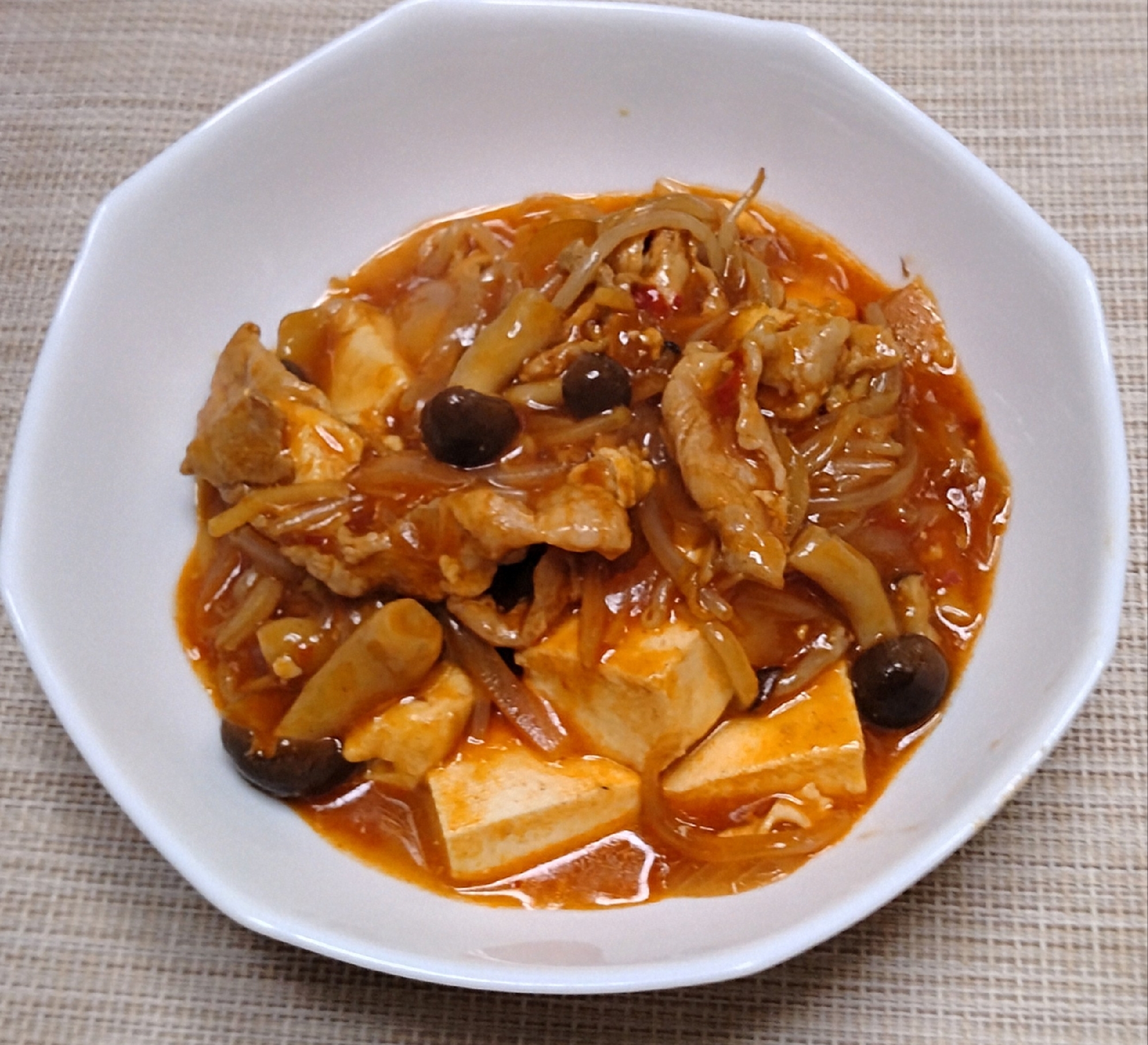 ピリ辛マボー豆腐風、あんかけ豆腐