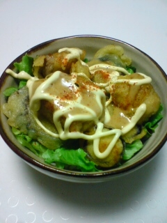 鶏ももとナスの天ぷら丼