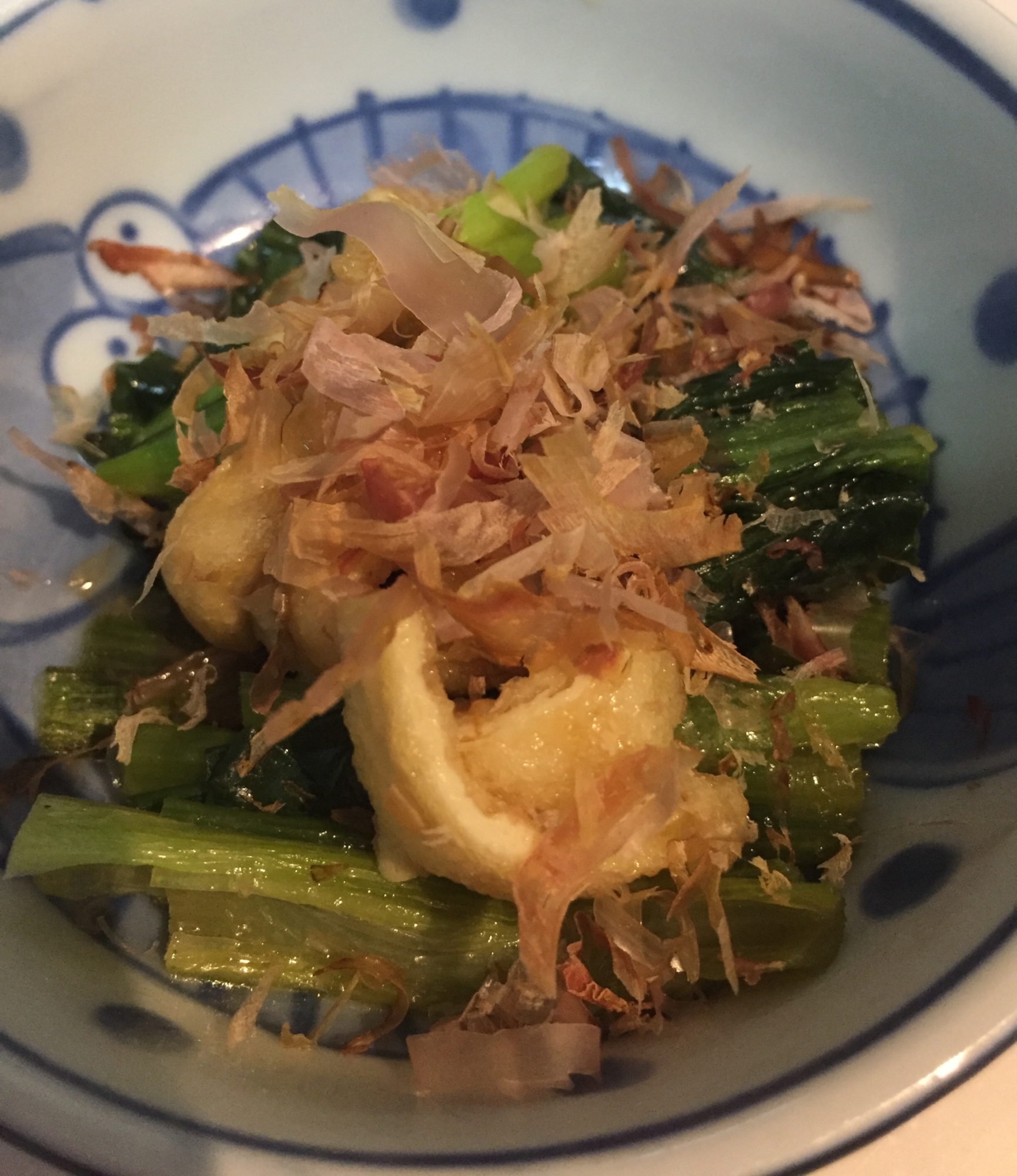 小松菜は冷凍して  油揚げで煮びたし