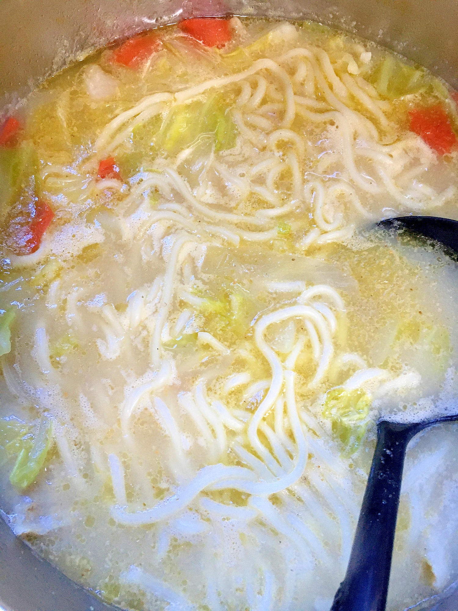 鶏皮とキャベツの白湯うどん