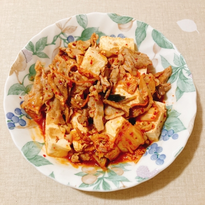 まな板なし５分！？豚こま肉で❤キムチ入り肉豆腐♪