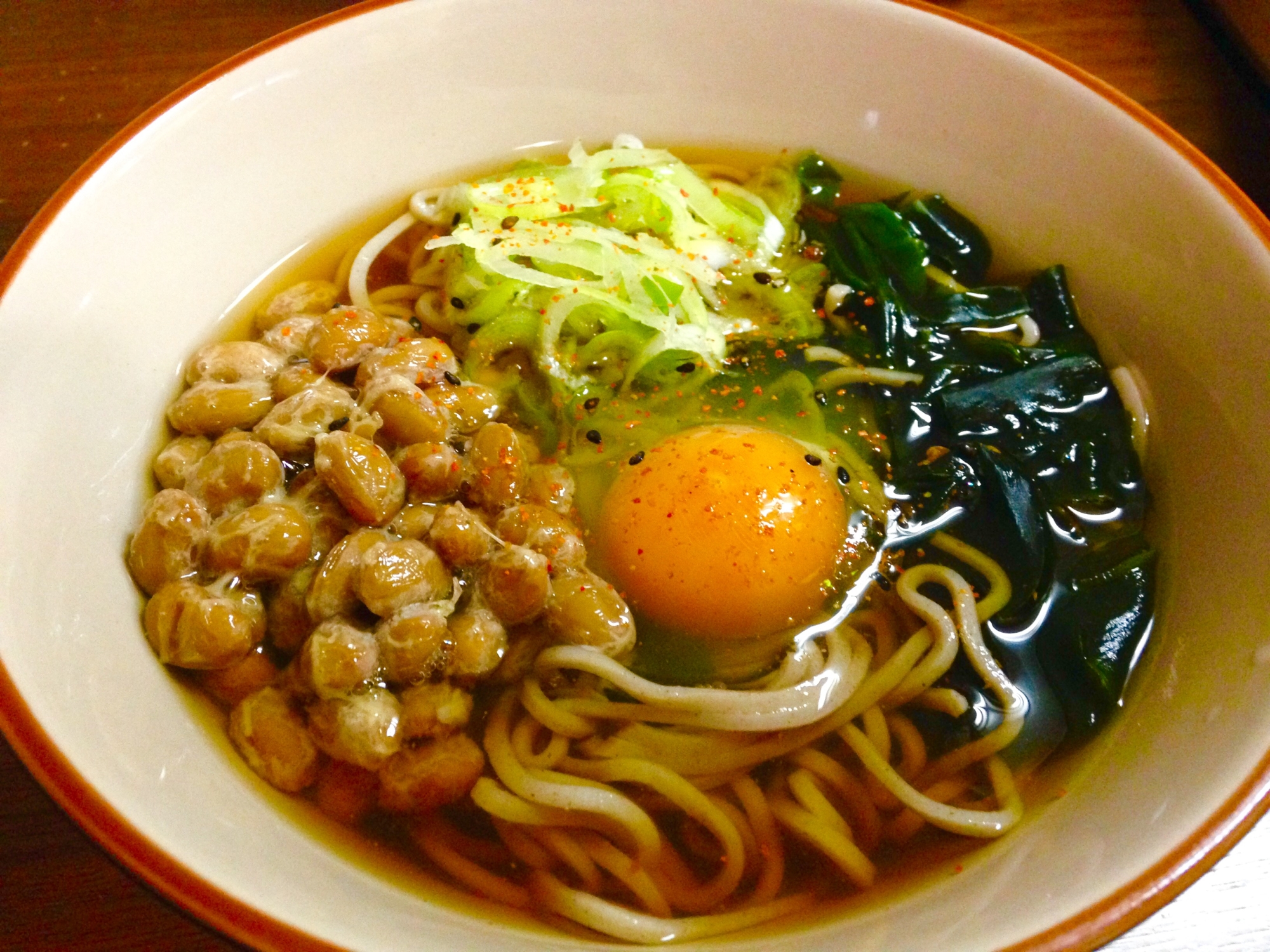 節約ランチ★あたたかい納豆蕎麦★