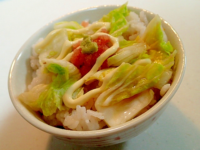 麺つゆ/マヨ/山葵で　白菜漬けと辛子明太子のご飯