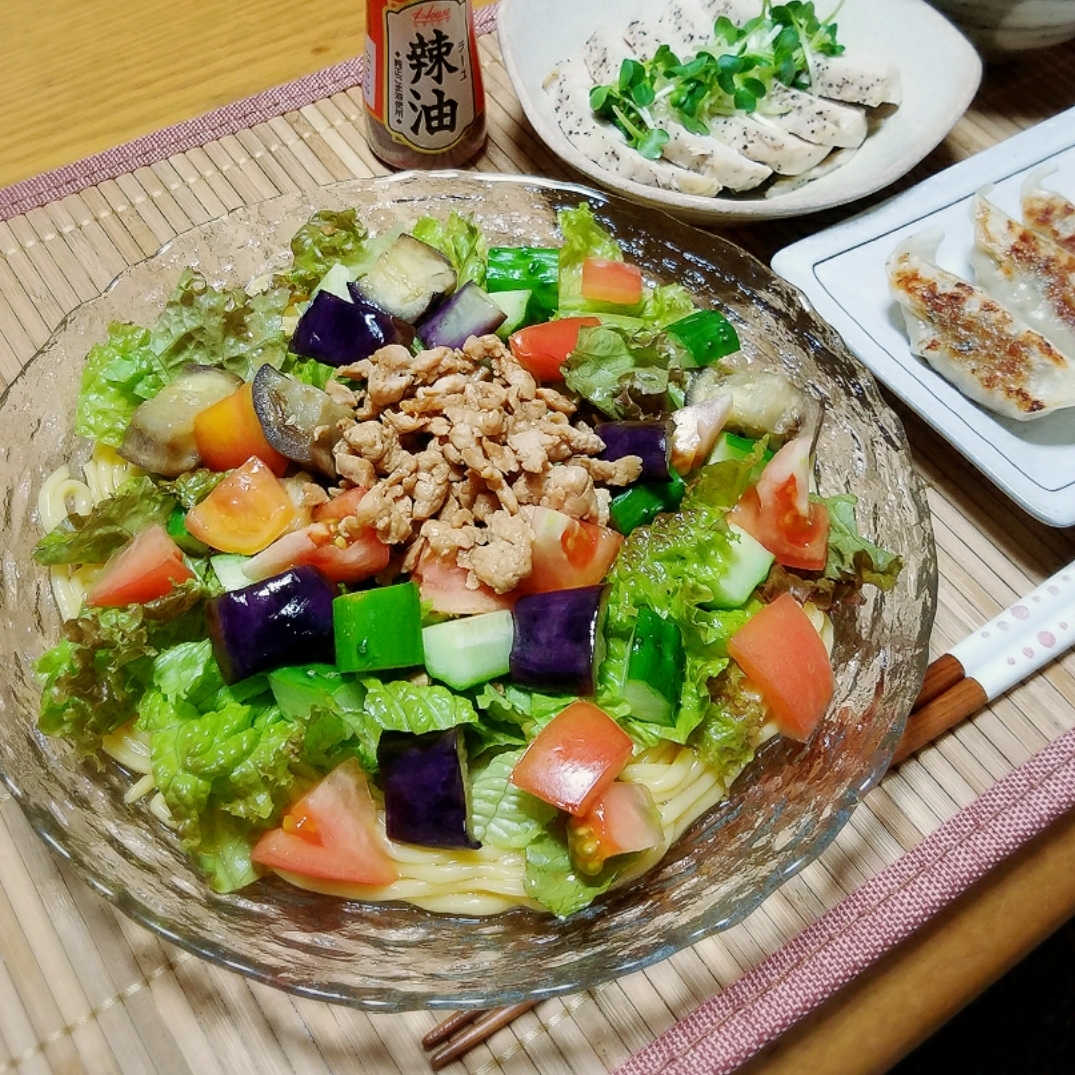 こんにゃく麺・夏野菜と鶏ムネ肉の担々麺
