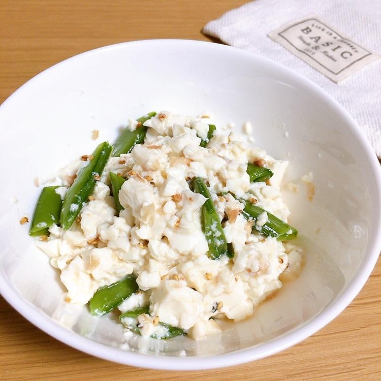 スナップえんどうと豆腐のごまおかか和え★*。