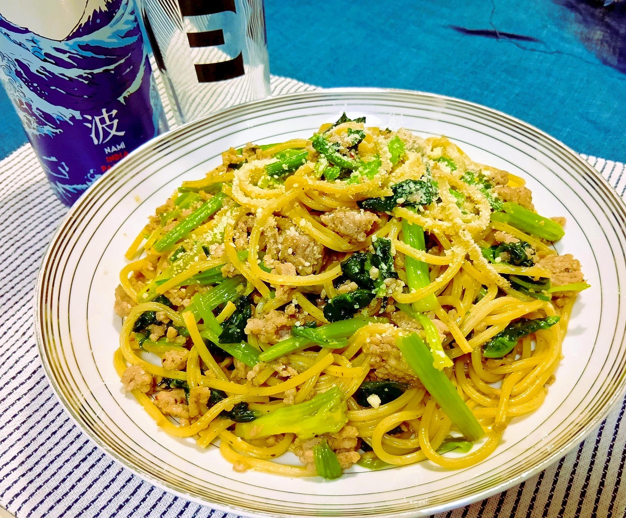 バター香る！ほうれん草と合い挽き肉の和風パスタ