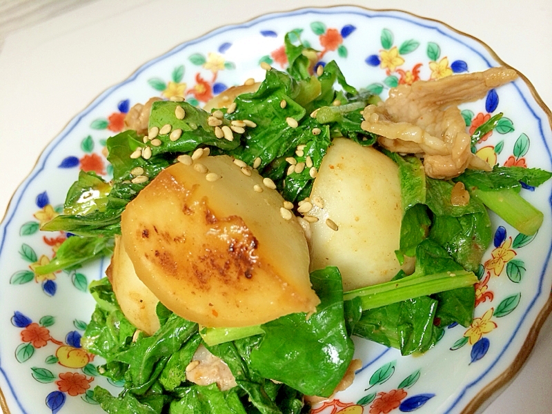 カブと葉の味噌炒め