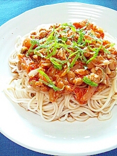 納豆の食べ方-香味キムチひやむぎ♪