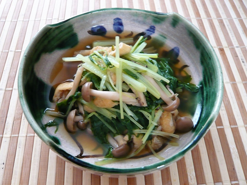 水菜、油揚げ、しめじの煮びたし