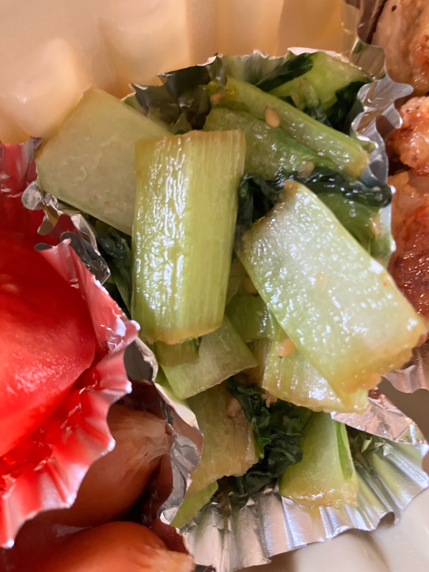 弁当用 小松菜のにんにく炒め