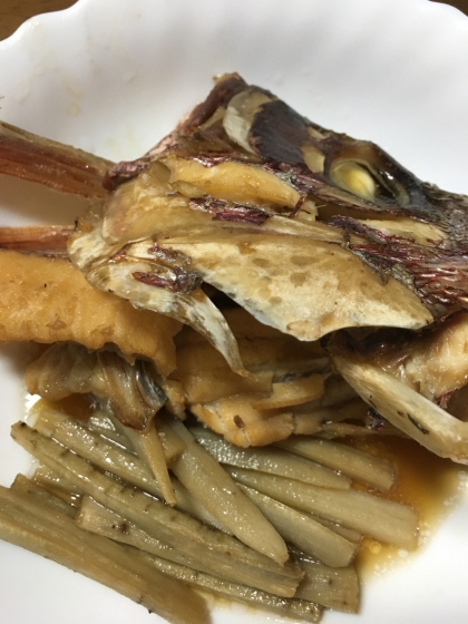 相性がいいです　ごぼうとタイの頭のあら炊き