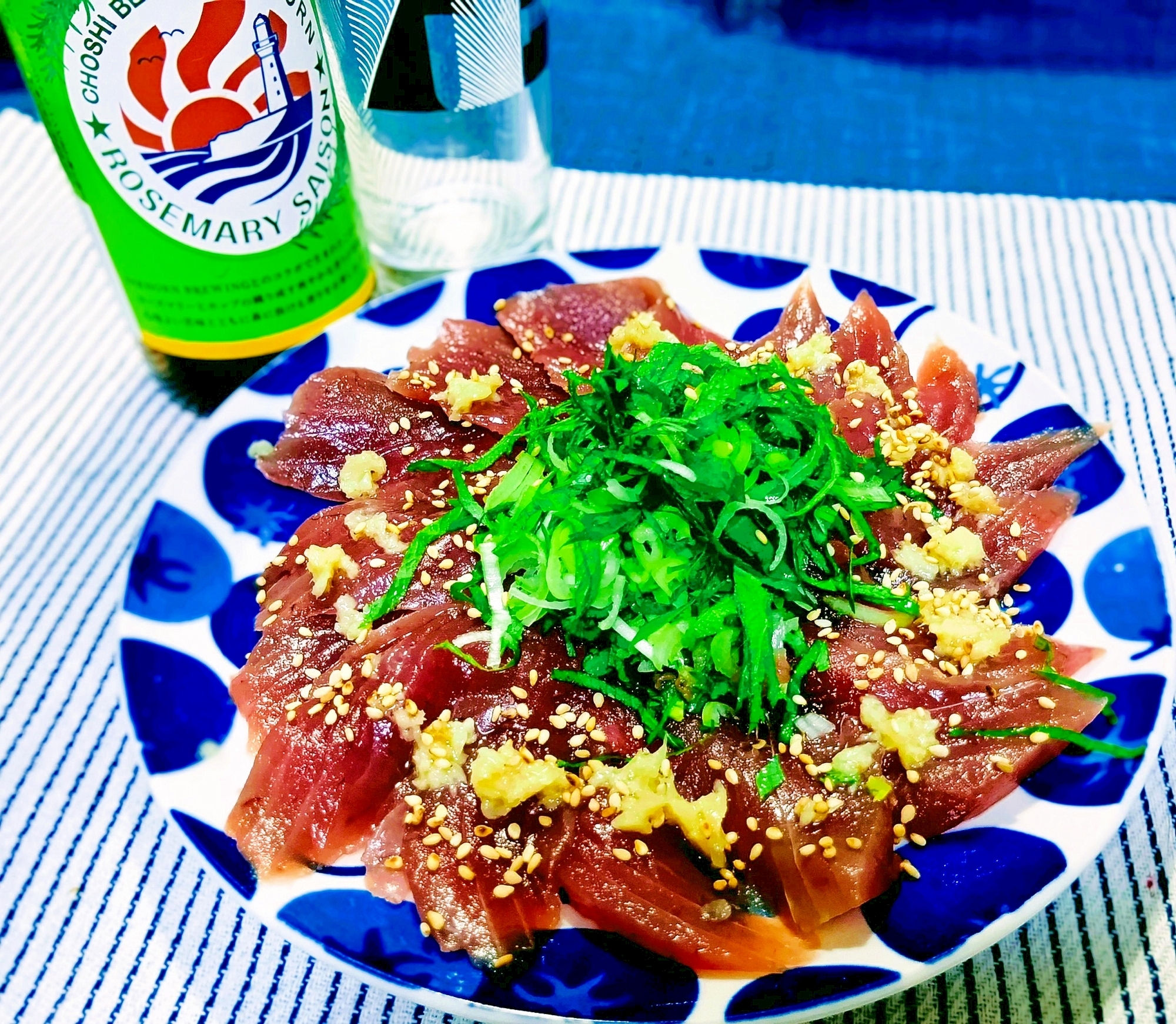 ごま油の香ばしい香り！カツオの中華風カルパッチョ