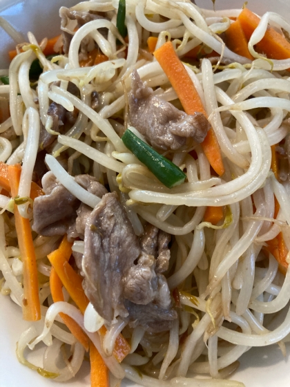 もやしといんげんと人参の肉野菜炒め