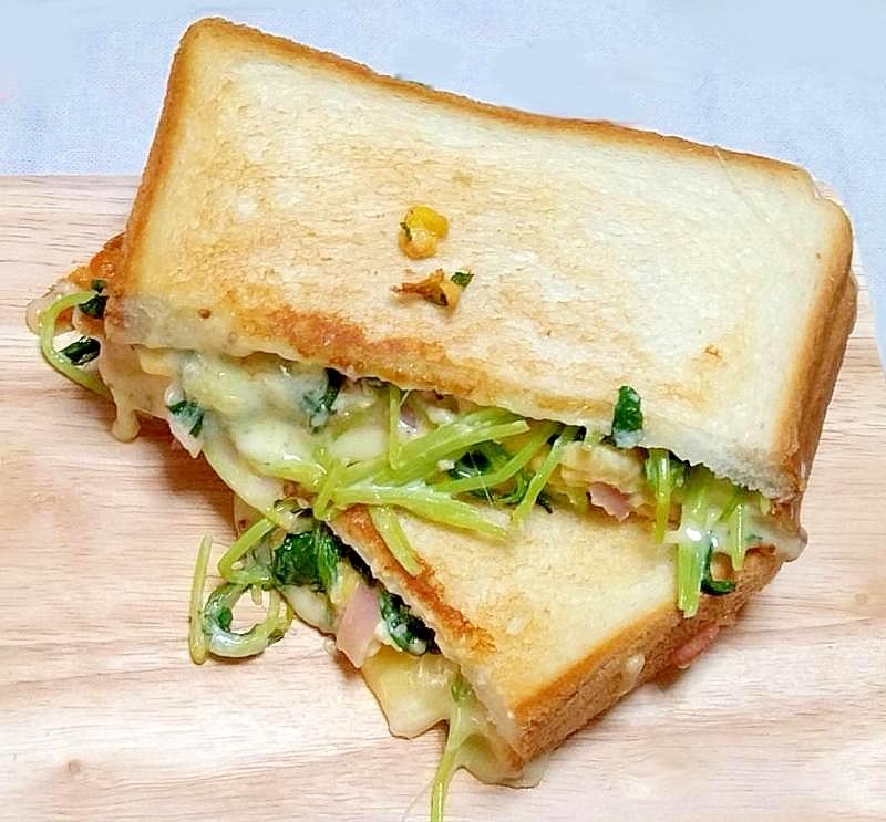 豆苗とオムレツの具だくさんホットサンド