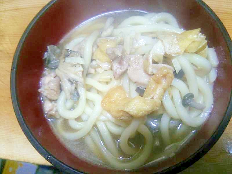 フライパンで炒め煮饂飩/鶏ももしめじ油揚げ